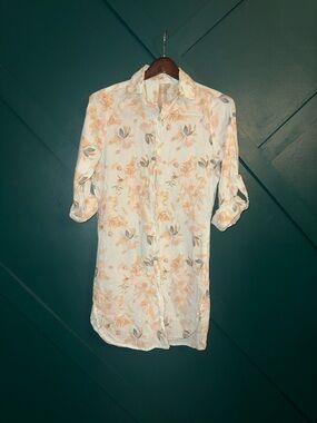Plum Pretty Sugar Peach and Gray Floral Button-Front Sleep Shirt